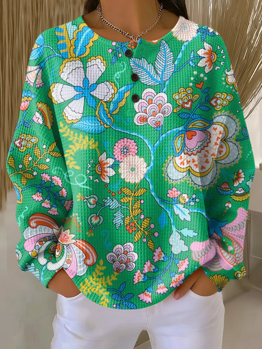 Elina - Sweater with Colorful Ethnic Floral Print