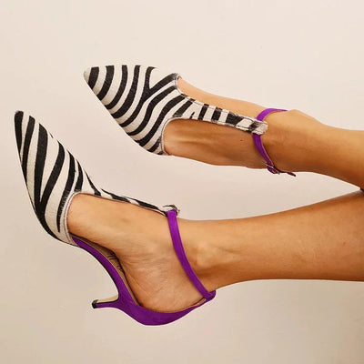 Emersyn - Low Stilettos With Zebra Pattern And Spiked Toe