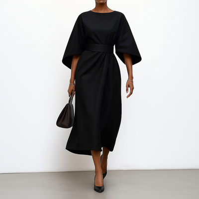 Eldra - Satin Feel Batwing Sleeve Maxi Dress