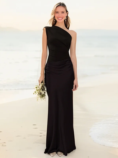 Aleida - One-Shoulder Satin Maxi Dress