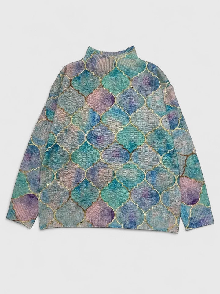 Selah – Dreamy Mosaic Turtleneck Sweater