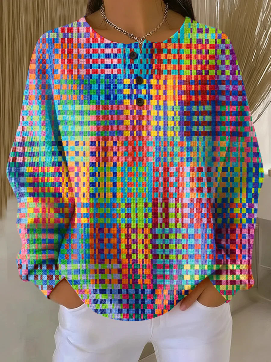 Rosa - Sweater with Colorful Checkered Design