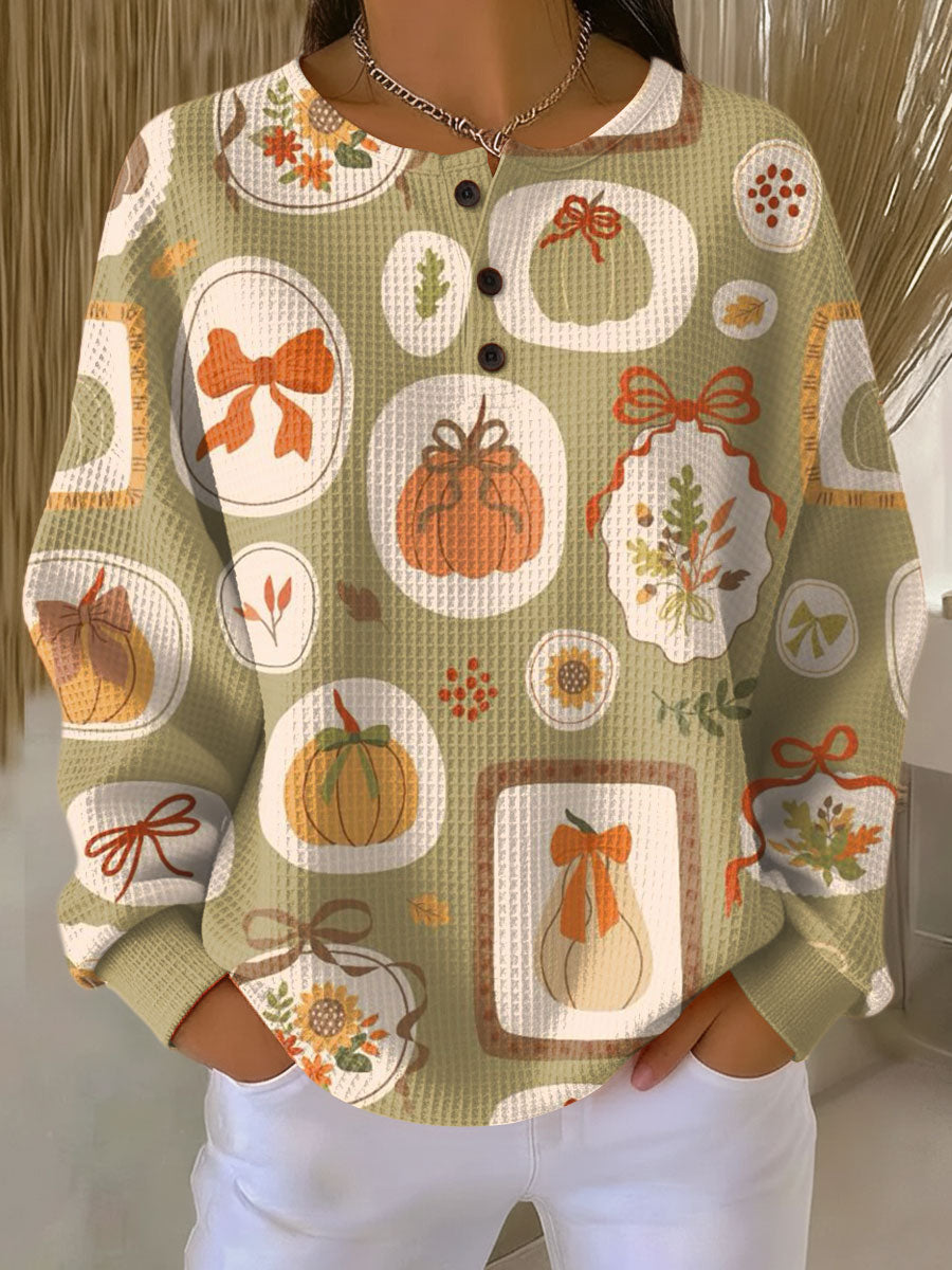 Freja - Autumn Sweater with Bows and Pumpkins