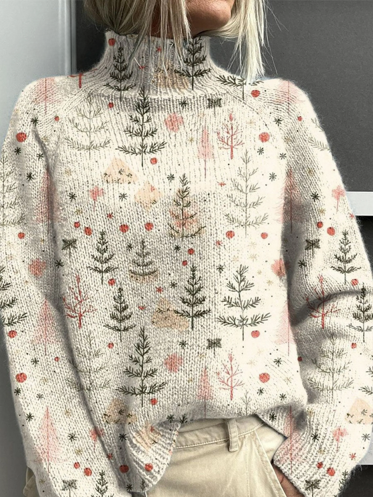 Ivory Christmas Knit Turtleneck Sweater