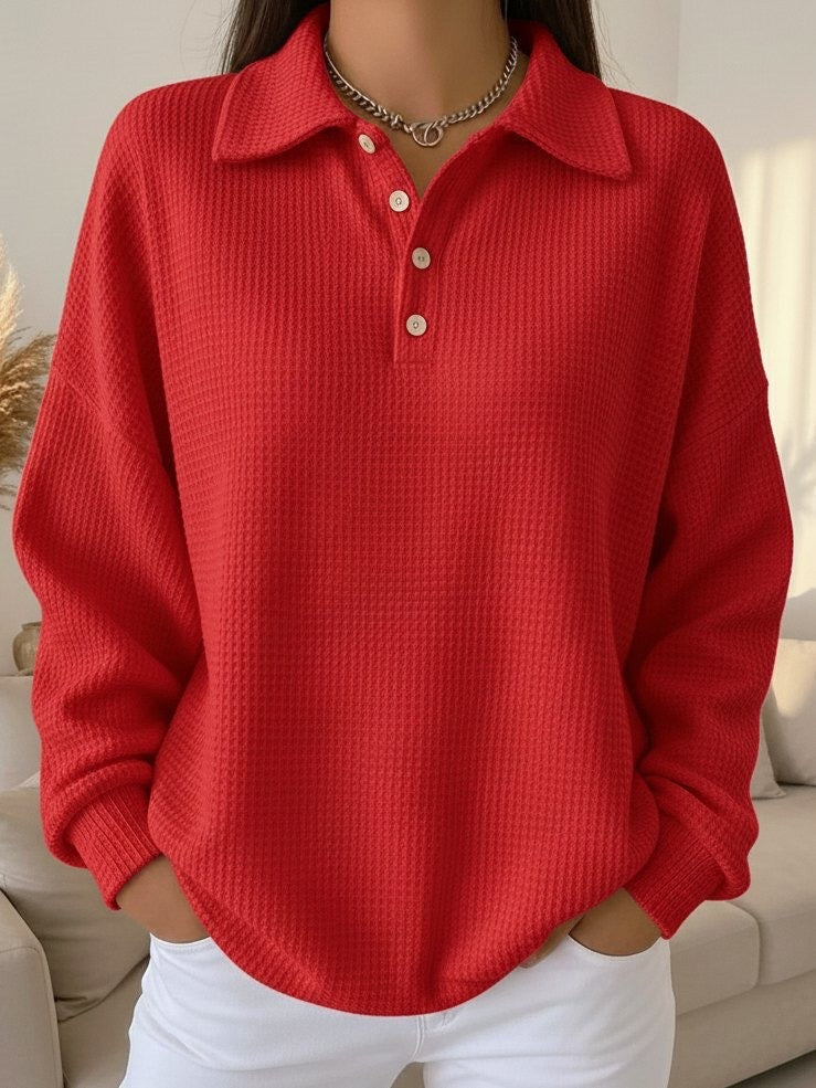 Ava - Casual Button Collar Pullover