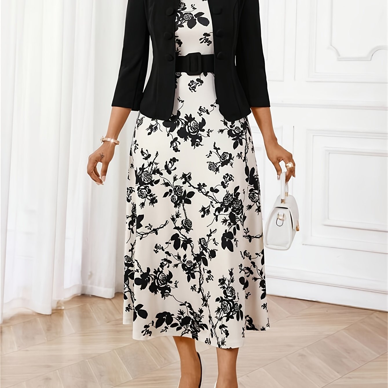 Amelie Lane - Printed Belted Two-Piece Set