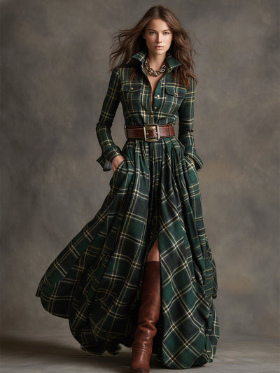 Evelyn - Elegant Plaid Maxi Dress