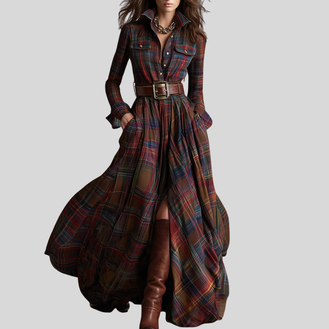 Evelyn - Elegant Plaid Maxi Dress
