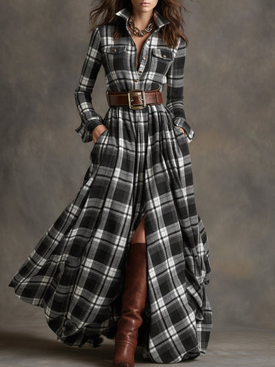 Evelyn - Elegant Plaid Maxi Dress