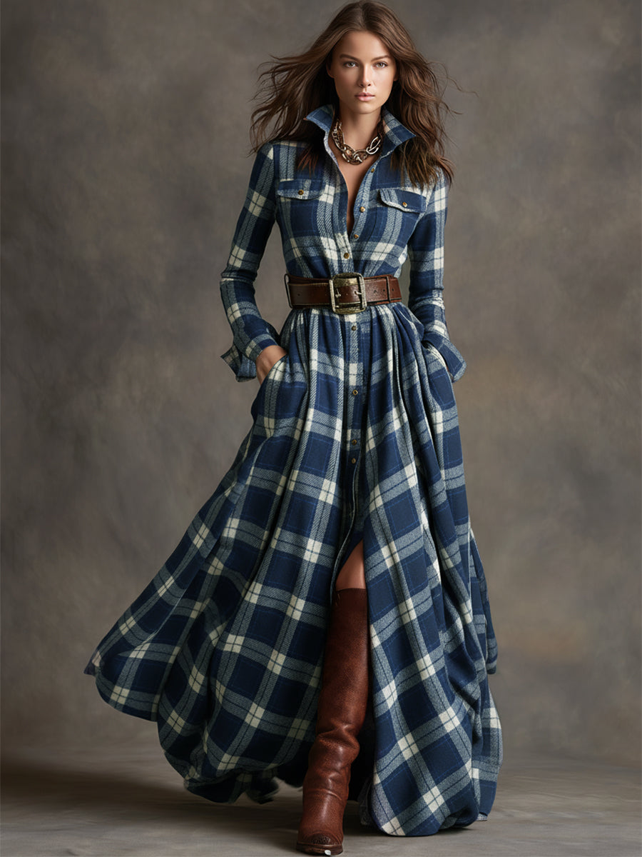 Evelyn - Elegant Plaid Maxi Dress