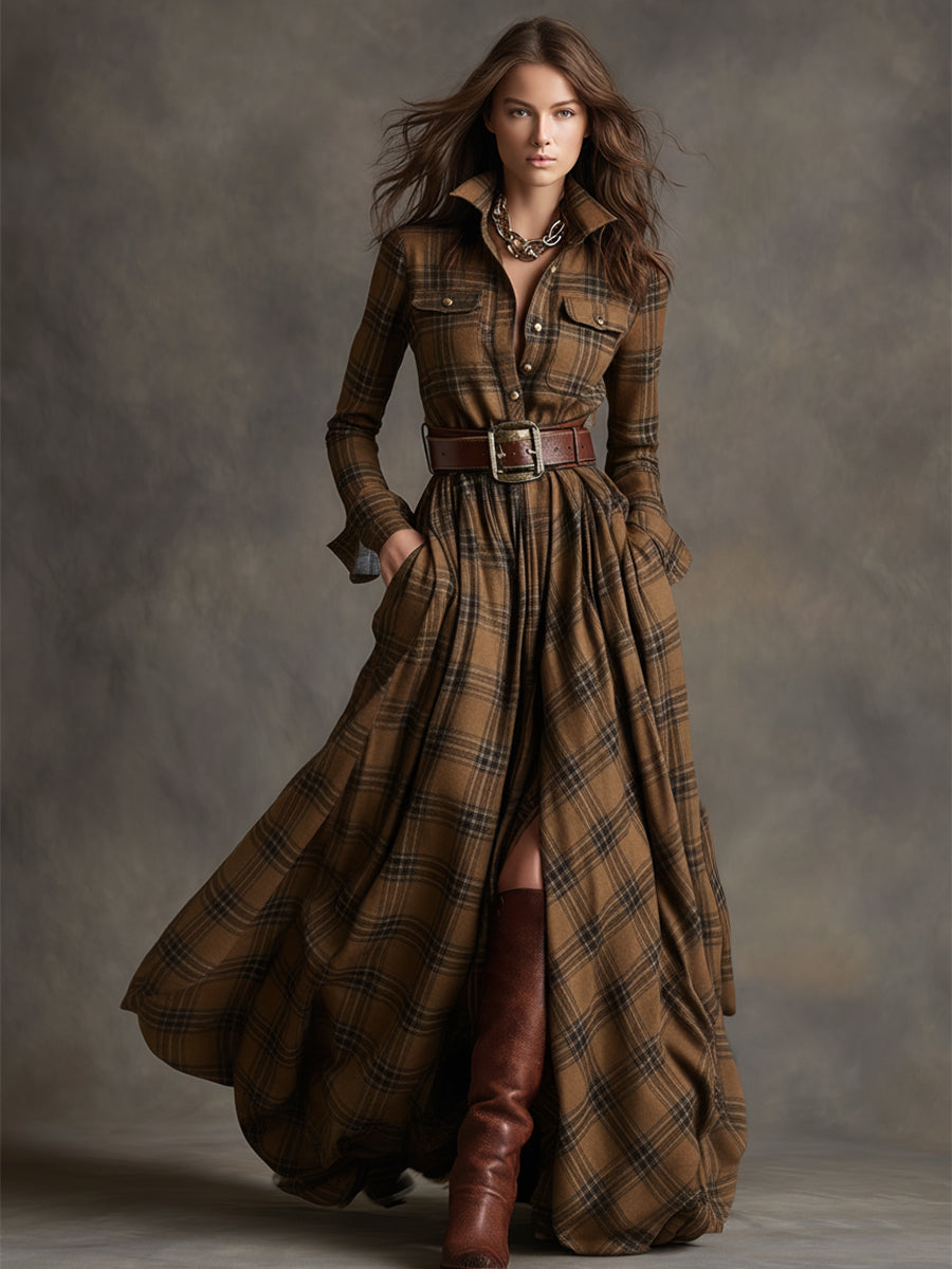 Evelyn - Elegant Plaid Maxi Dress