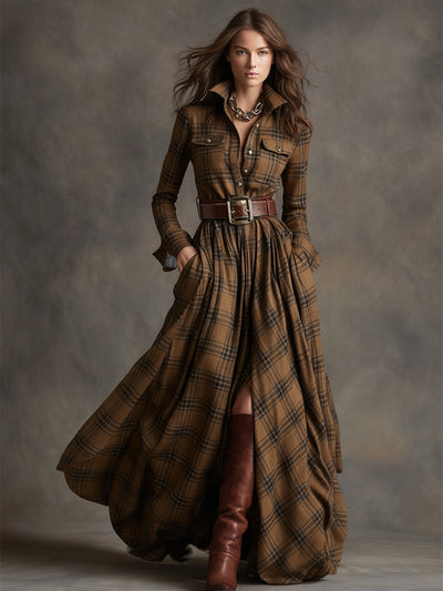 Evelyn - Elegant Plaid Maxi Dress
