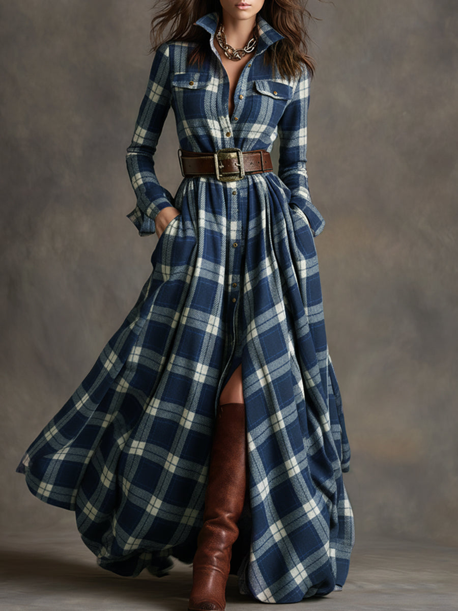 Evelyn - Elegant Plaid Maxi Dress