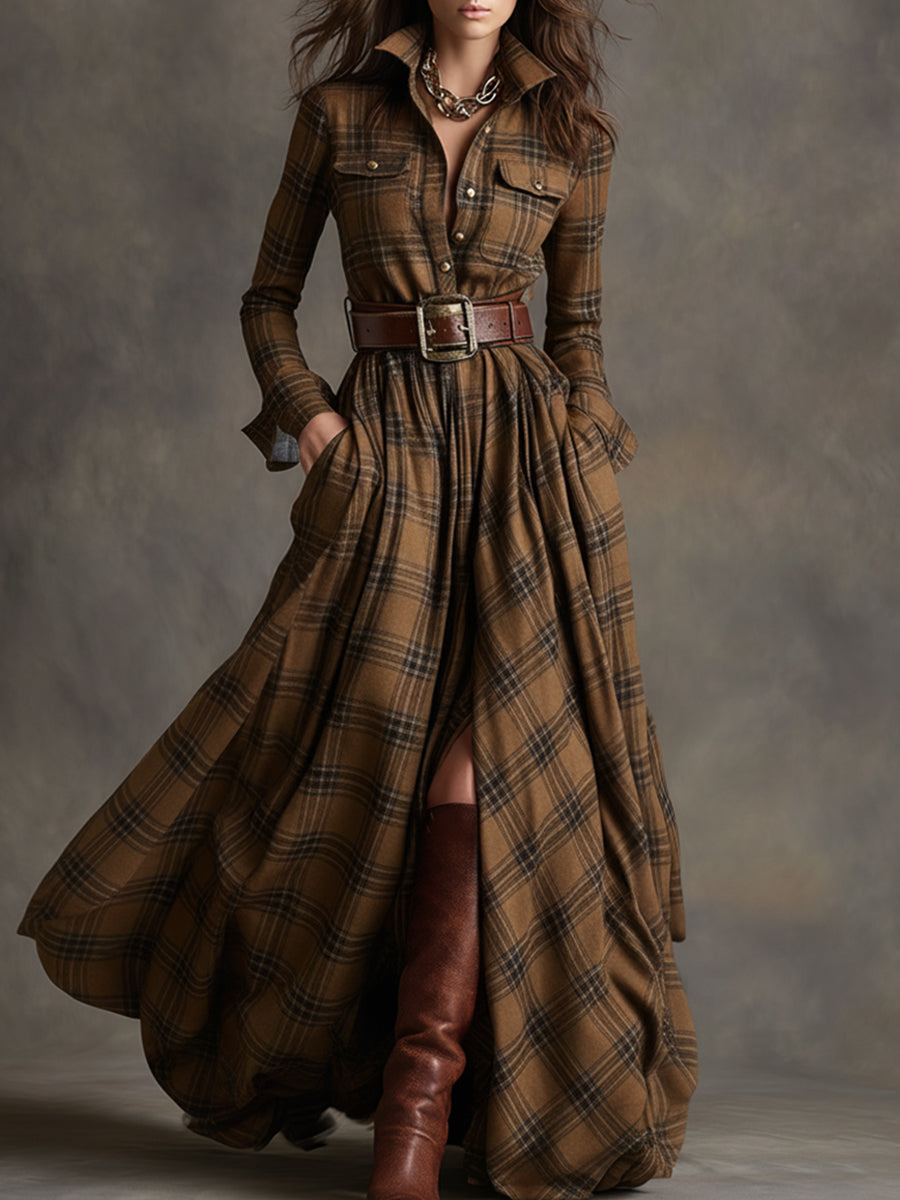 Evelyn - Elegant Plaid Maxi Dress