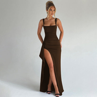 Cell - Elegant Formal Slip Maxi Dress with Open Back