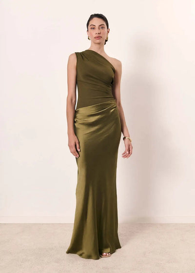 Aleida - One-Shoulder Satin Maxi Dress
