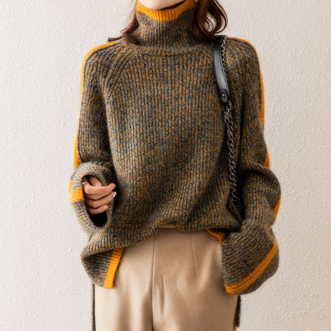 Emily - Herringbone Luxe Turtleneck