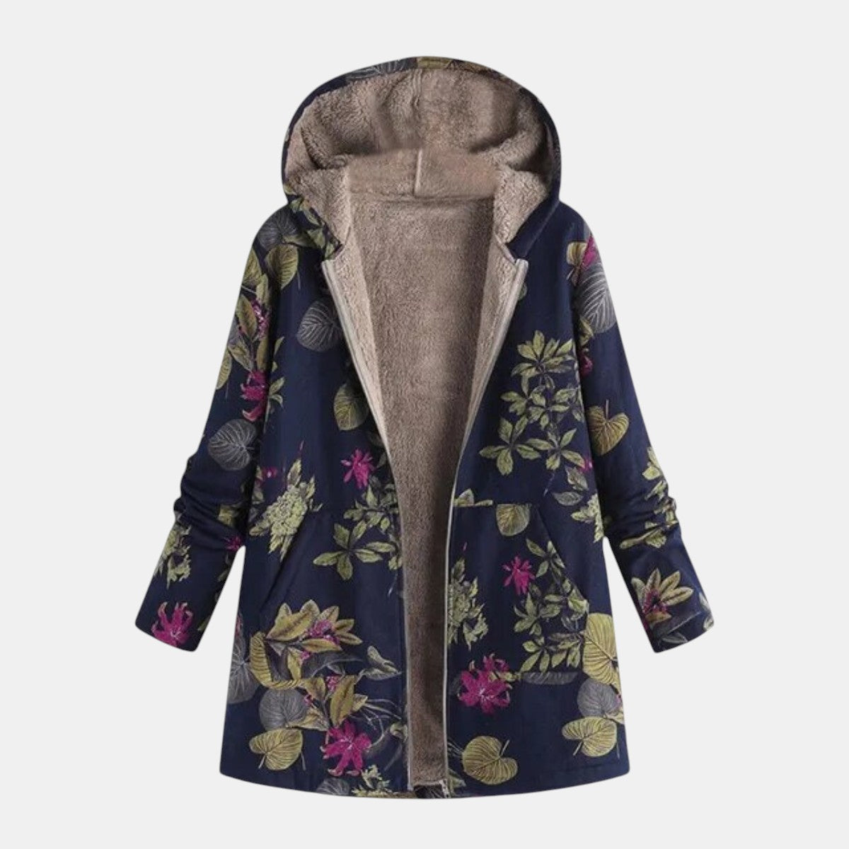 Aurora - Navy Garden Floral Plush Coat