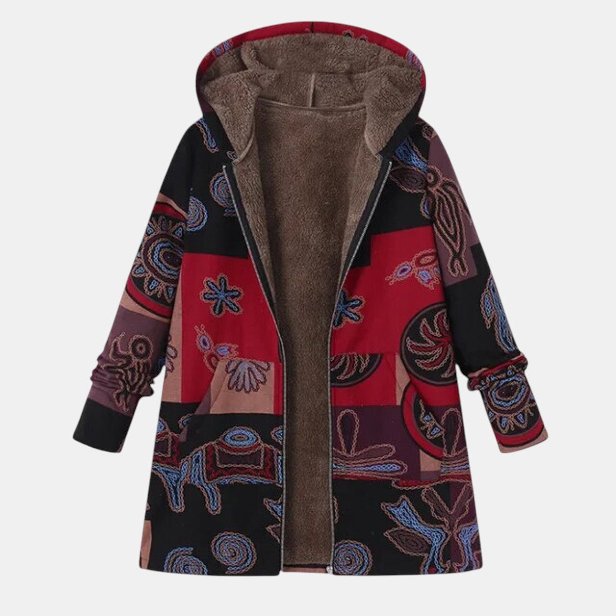 Marina - Boho Abstract Patchwork Hoodie Coat