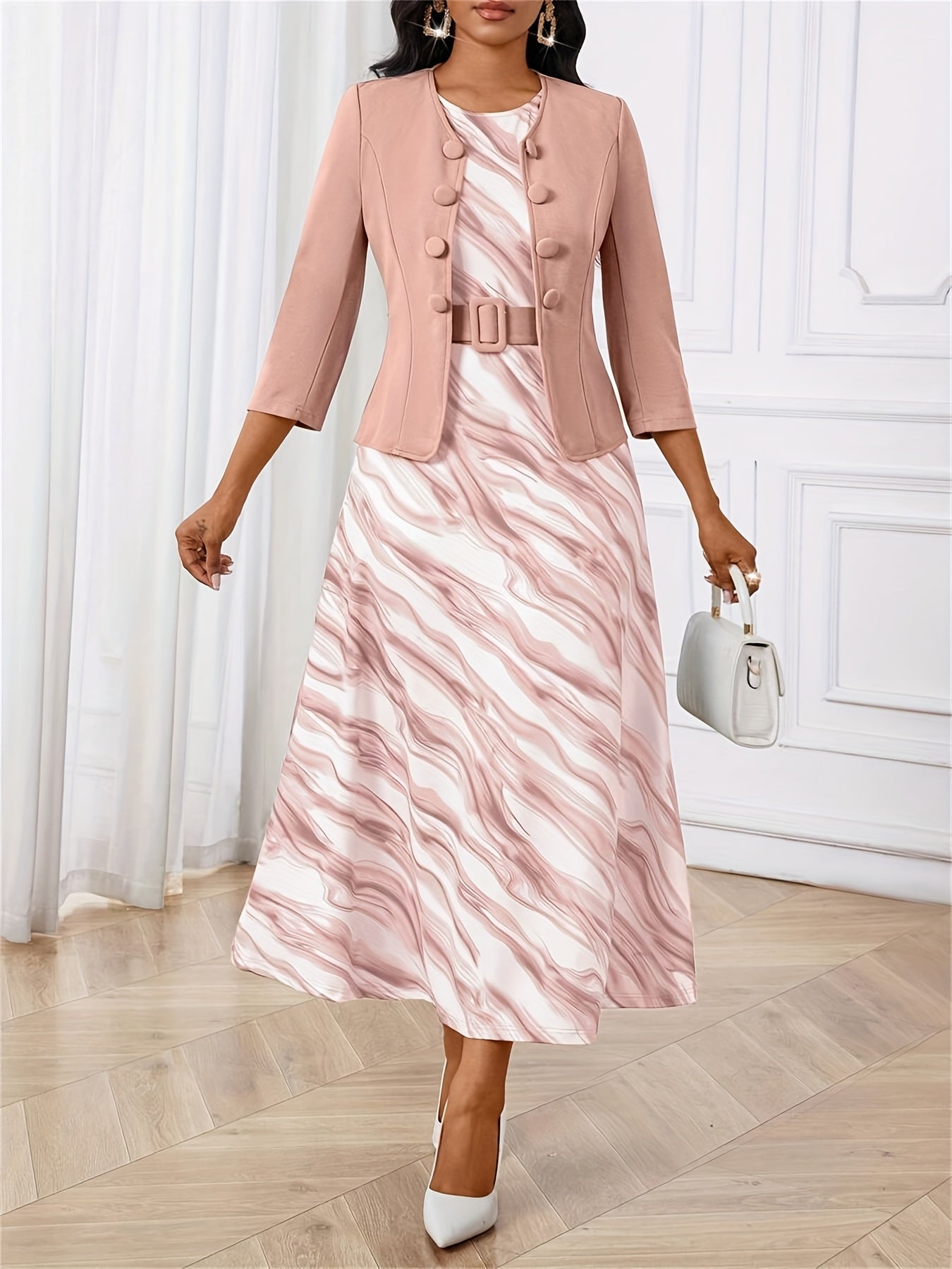 Amelie Lane - Printed Belted Two-Piece Set