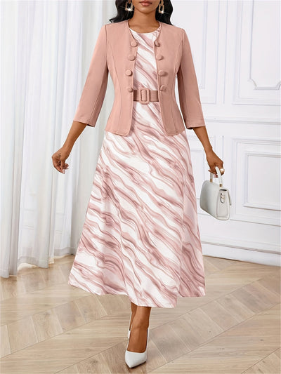 Amelie Lane - Printed Belted Two-Piece Set