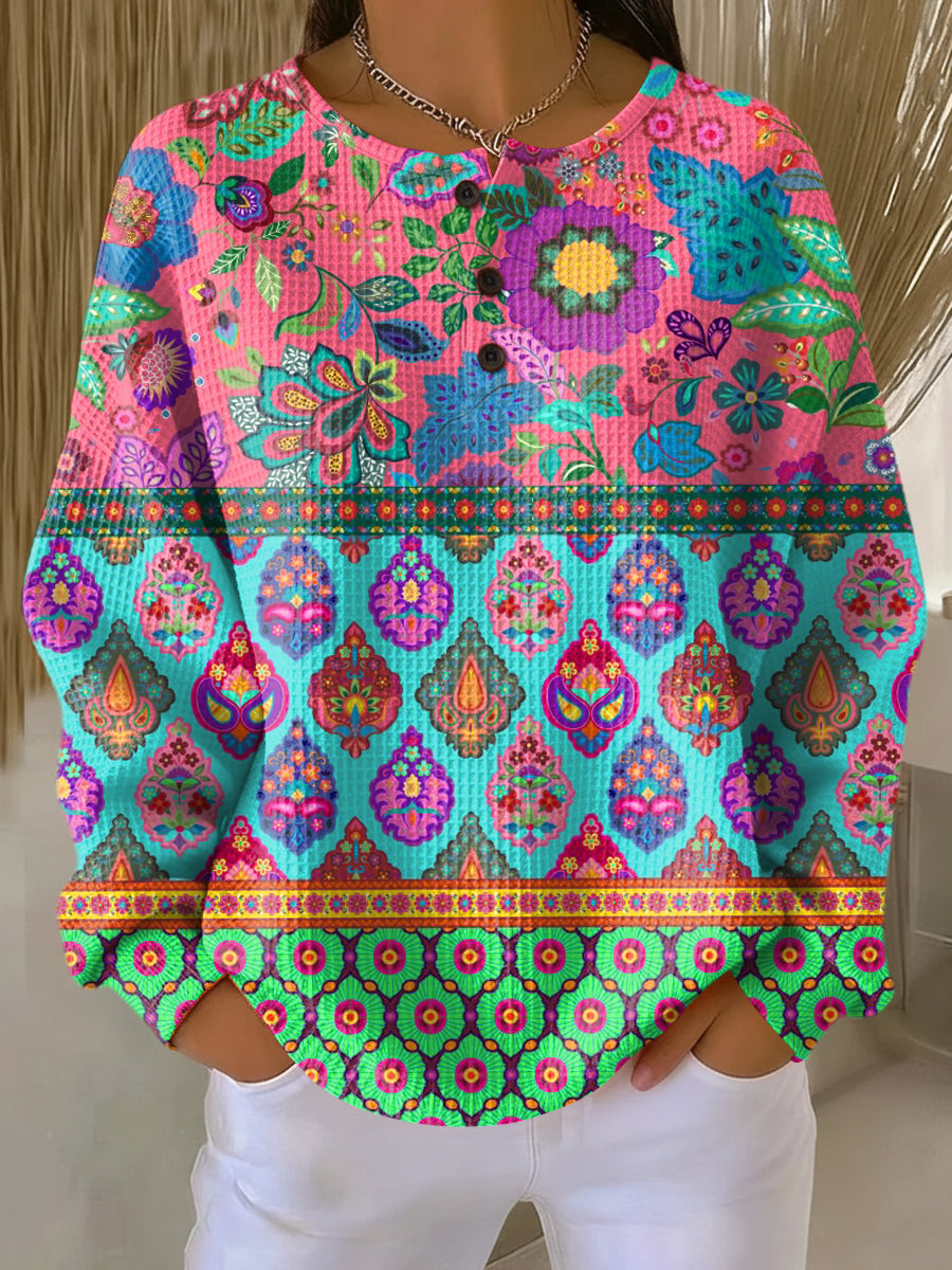 Sign - Sweater with Ethnic Floral Stripes