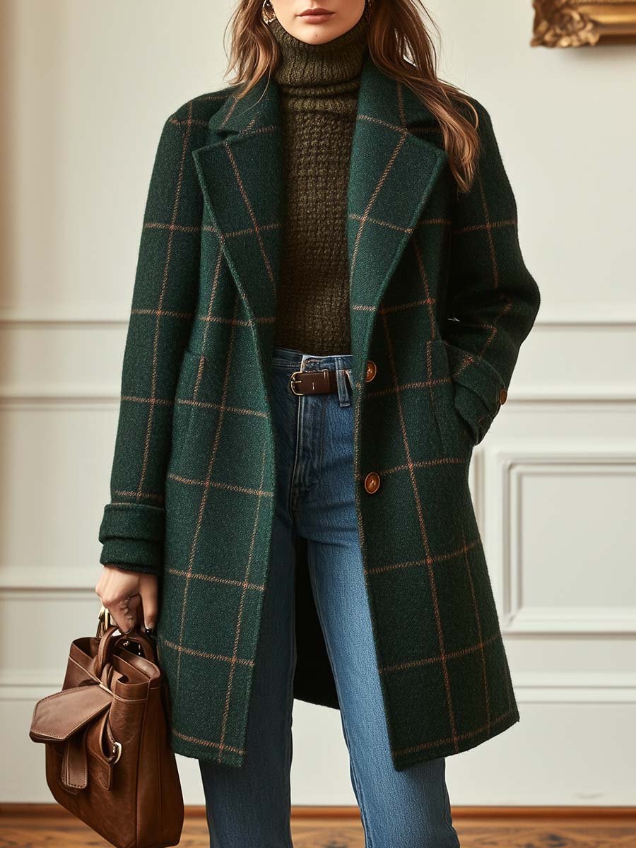 Catherine - Elegant Plaid Coat